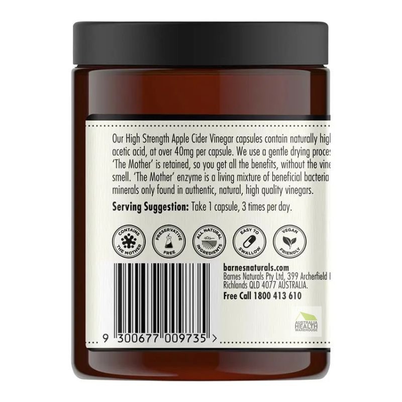 [Expiry: 02/2027] Barnes Naturals Apple Cider Vinegar with The Mother 600mg 120 Capsules