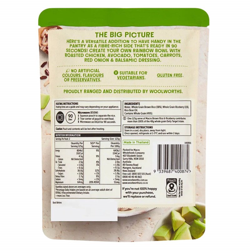 [Expiry Date: 02/11/2026] Woolworths Macro Brown Rice & Riceberry Pouch 250g