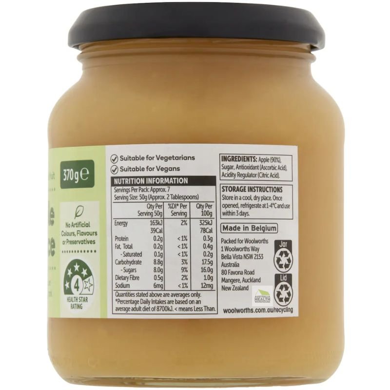 [Expiry: 30/04/2027] Woolworths Apple Sauce 370g