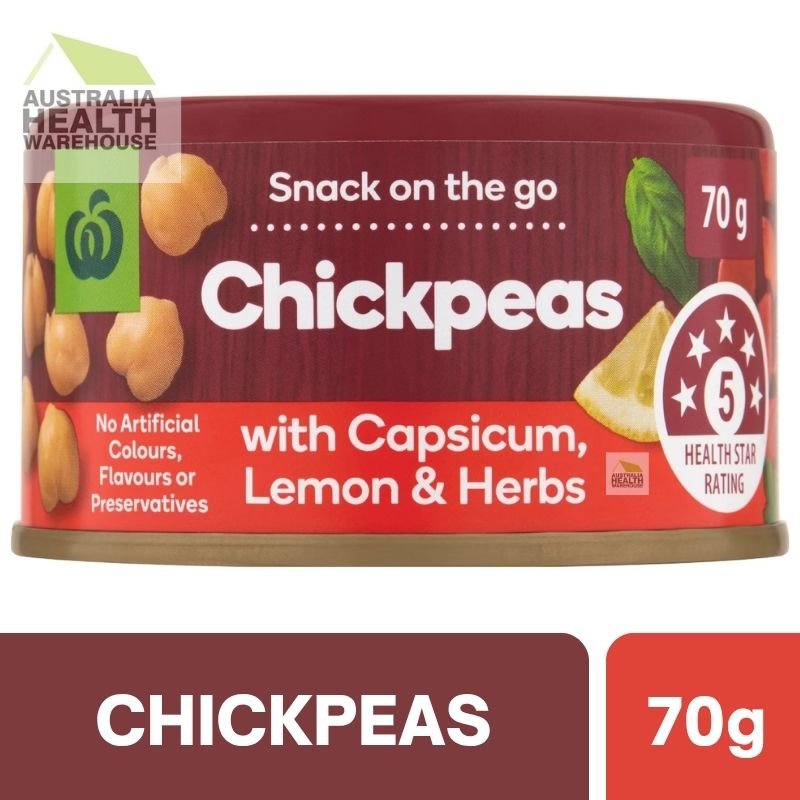 [Expiry Date: 30/04/2027] Woolworths Chickpeas with Capsicum, Lemon & Herbs 70g