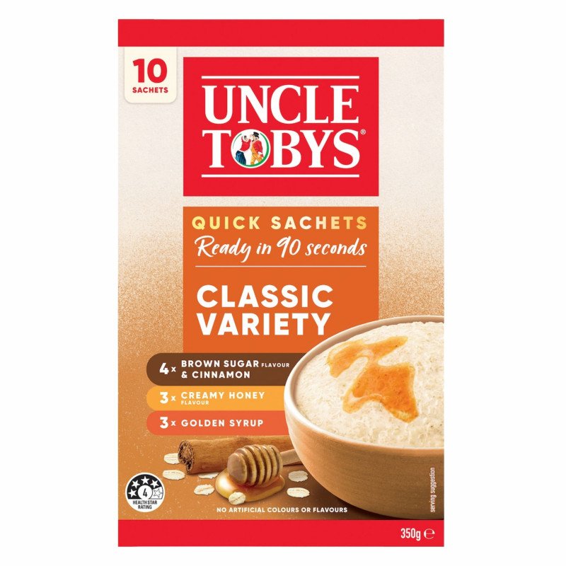 [Expiry Date: 17/02/2027] Uncle Tobys Oats Quick Sachets Classic Variety Porridge 10 Pack 350g