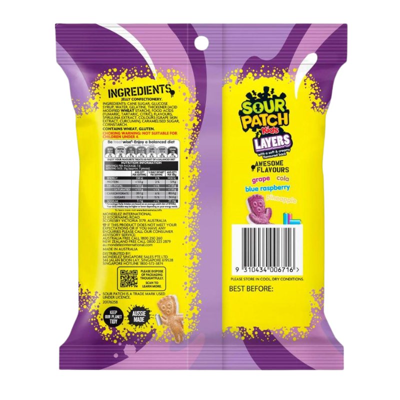 [Expiry Date: 19/11/2026] Sour Patch Kids Layered Lollies 190g