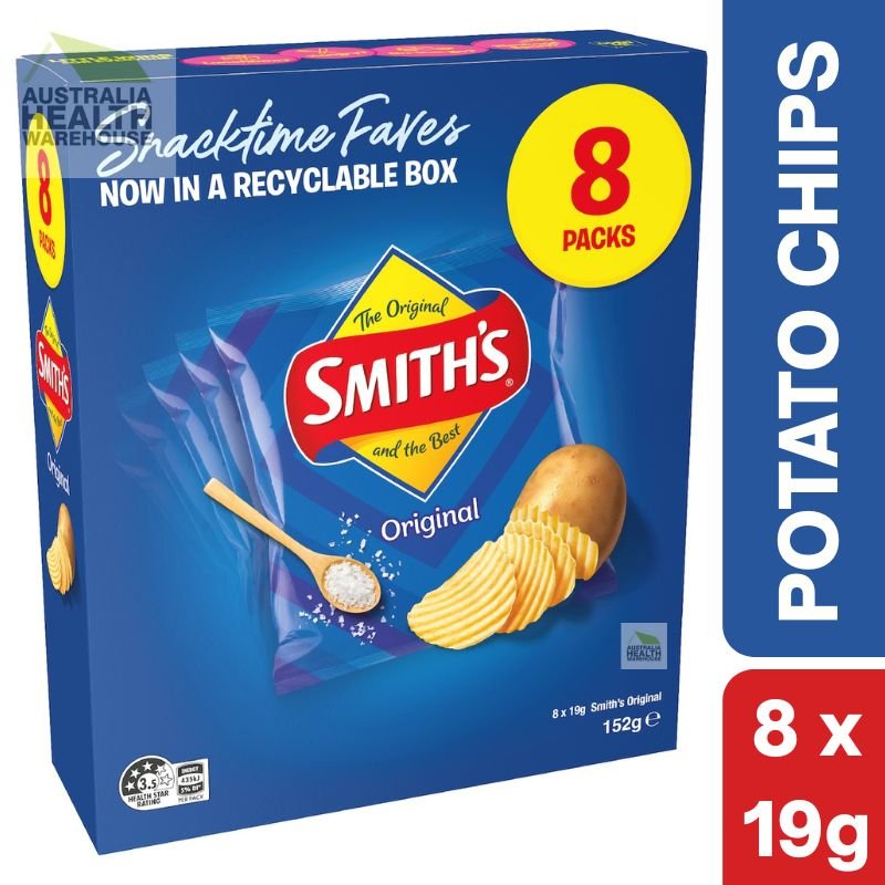 [CLEARANCE Expiry: 22/02/2026] Smith's Original Crinkle Cut Potato Chips 8 x 19g Pack