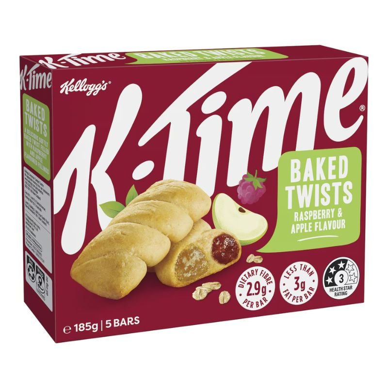 [Expiry Date: 03/10/2026] Kellogg's K Time Baked Twists Raspberry & Apple Flavour Snack Bars 5 Pack