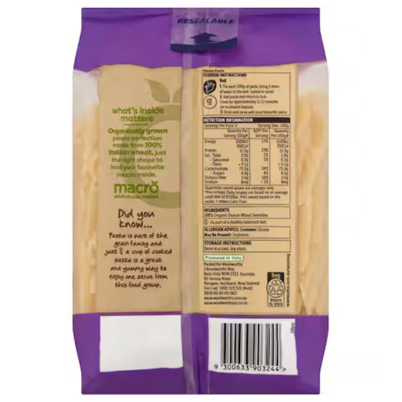[Expiry: 04/2027] Woolworths Marco Organic Penne 500g