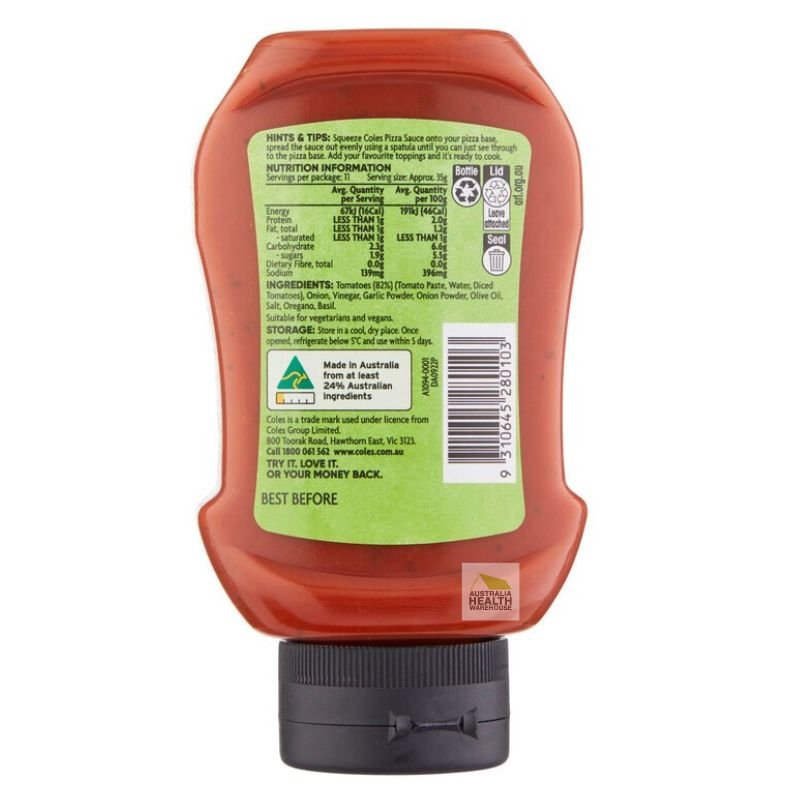 [CLEARANCE Expiry: 12/03/2025] Coles Squeezy Pizza Sauce 415g