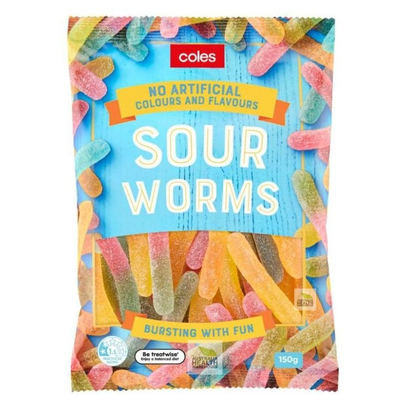 [CLEARANCE Expiry Date: 06/07/2026]  Coles Sour Worms 150g