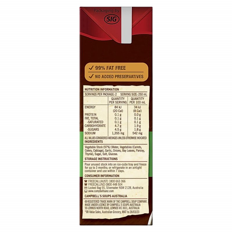 [Expiry Date:19/04/2027] Campbell's Real Stock Vegetable 500mL