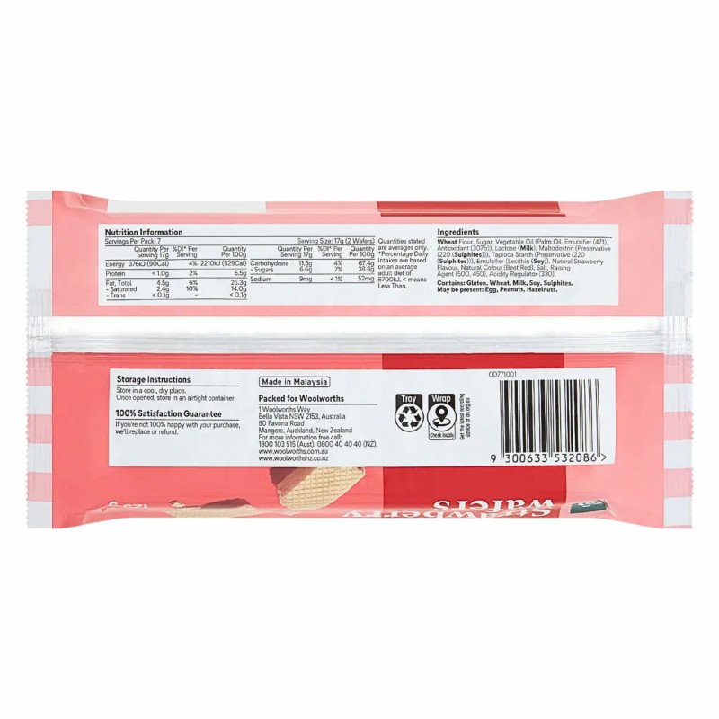 [Expiry Date: 24/11/2026] Woolworths Strawberry Creme Wafer Biscuits 125g