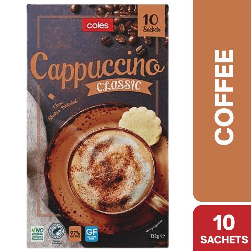 [Expiry Date: 15/06/2027] Coles Cappuccino Classic 10 Sachets 132g