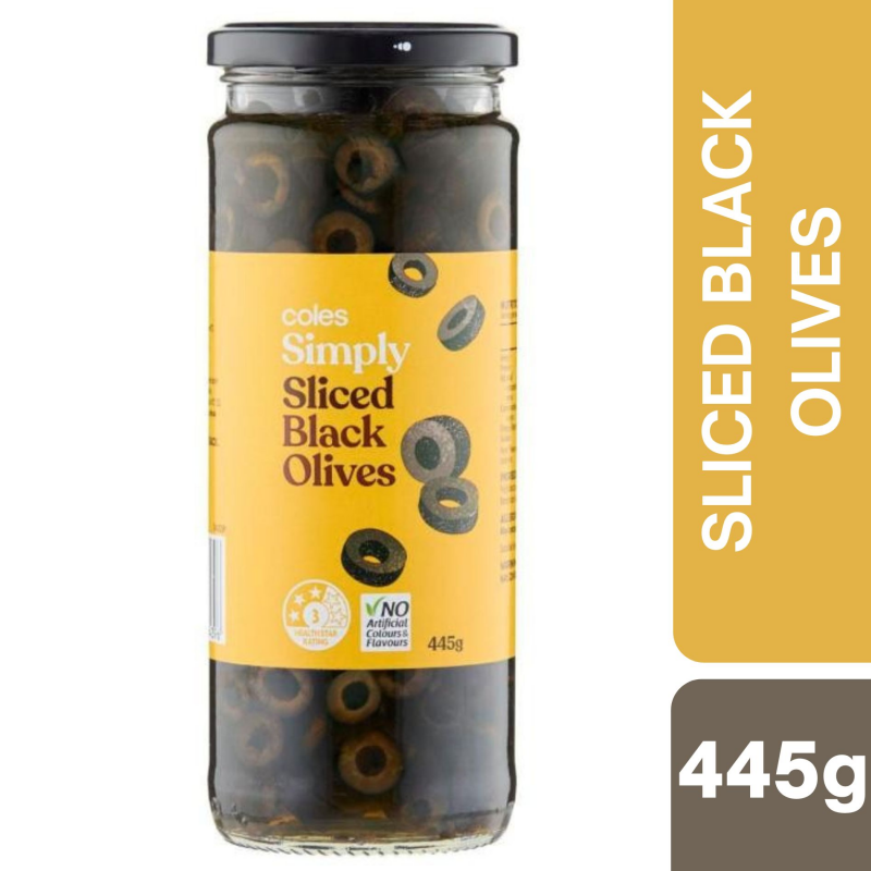 [Expiry Date: 21/07/2028] Coles Simply Sliced Black Olives 445g