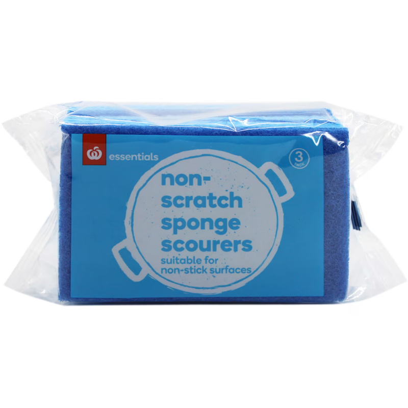 Woolworths Essentials Non-Scratch Sponge Scourers 3 pack