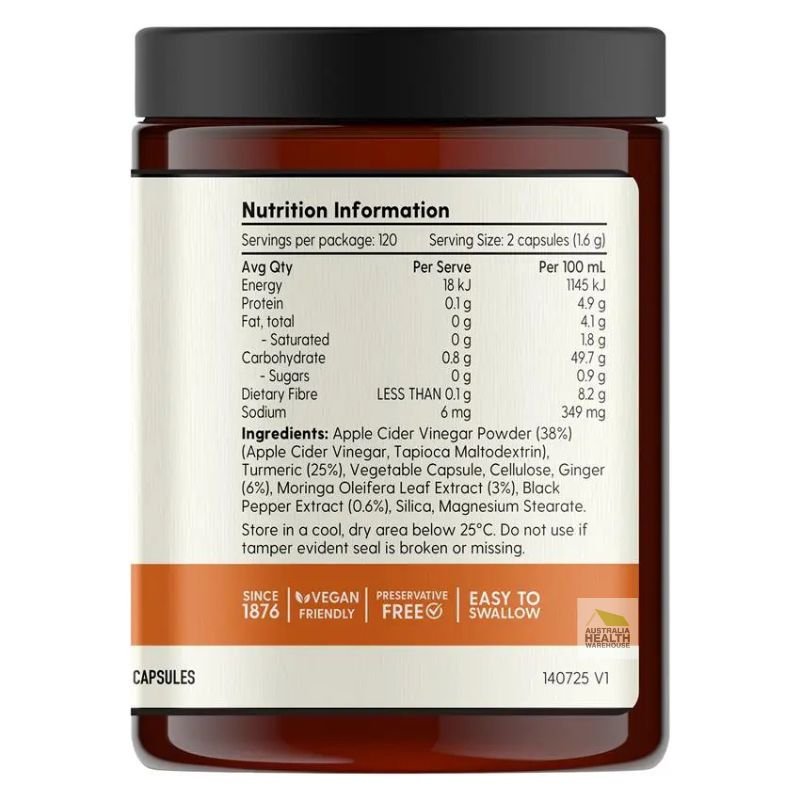 [Expiry: 11/2026] Barnes Naturals Apple Cider Vinegar with The Mother - Turmeric Boost 120 Capsules