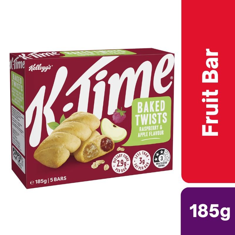 [Expiry Date: 03/10/2026] Kellogg's K Time Baked Twists Raspberry & Apple Flavour Snack Bars 5 Pack