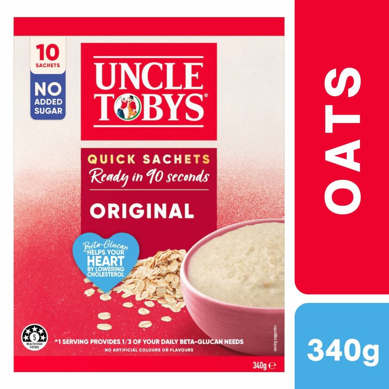 [Expiry Date: 07/07/2027] Uncle Tobys Oats Quick Sachets Original Porridge 10 Pack 340g