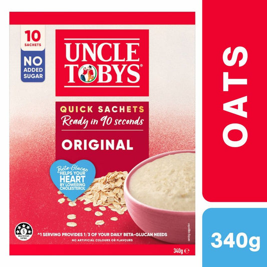 [Expiry Date: 07/07/2027] Uncle Tobys Oats Quick Sachets Original Porridge 10 Pack 340g