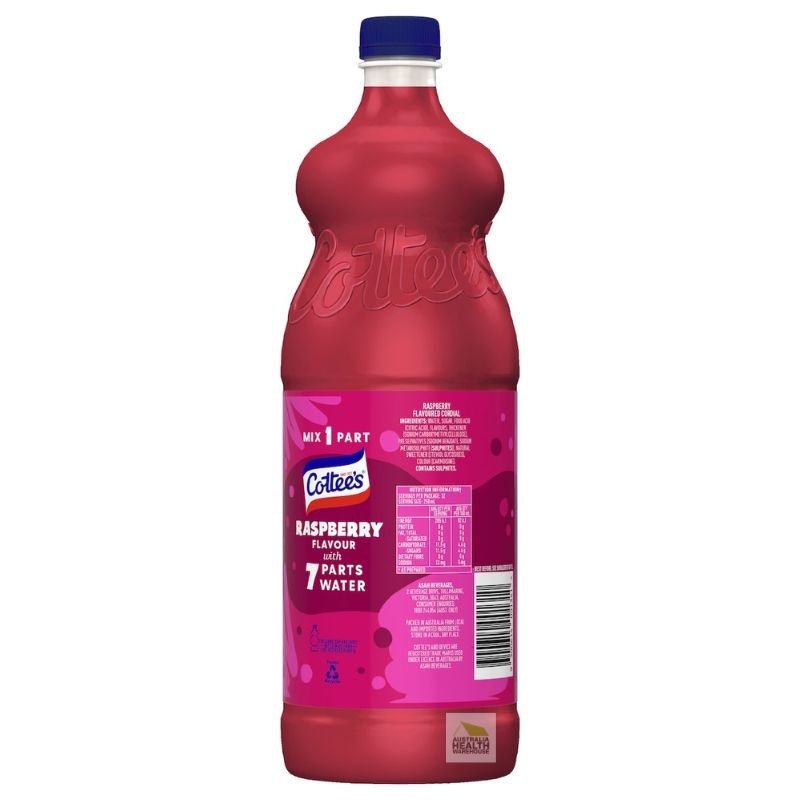 [Expiry: 07/10/2026] Cottee's Raspberry Cordial Bottle Raspberry 1 Litre