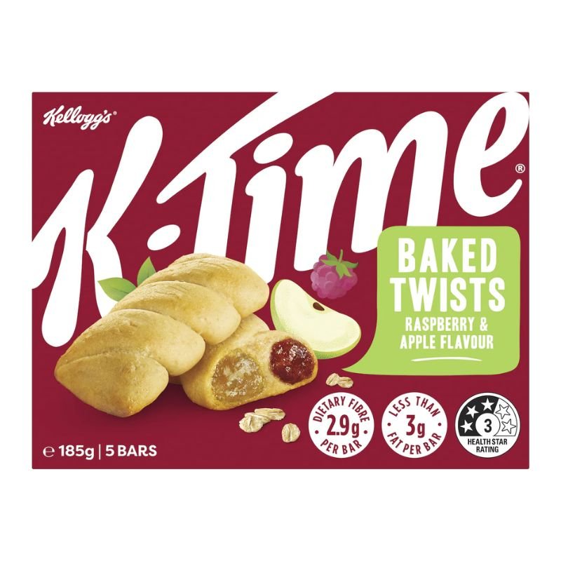 [Expiry Date: 03/10/2026] Kellogg's K Time Baked Twists Raspberry & Apple Flavour Snack Bars 5 Pack