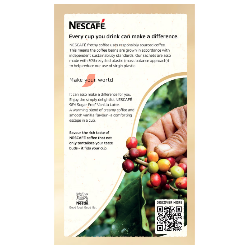[Expiry Date: 30/06/2027] Nescafe 98% Sugar Free Vanilla Latte Coffee Sachets 10 Pack
