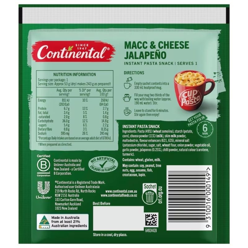 [Expiry: 15/02/2027] Continental Cup A Pasta Macc & Cheese Jalapeno 53g