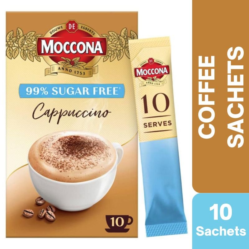 [Expiry:10/08/2027]  Moccona 99% Sugar Free Cappuccino Coffee 10 Sachets