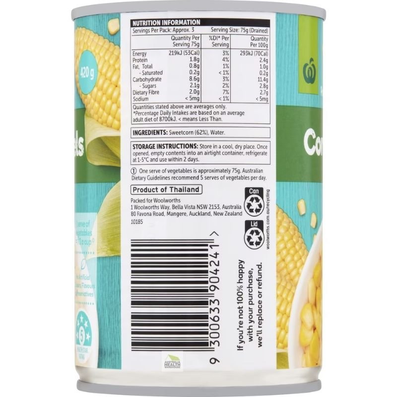 [Expiry: 30/04/2027] Woolworths Corn Sweet Kernels 420g |Oz Mart