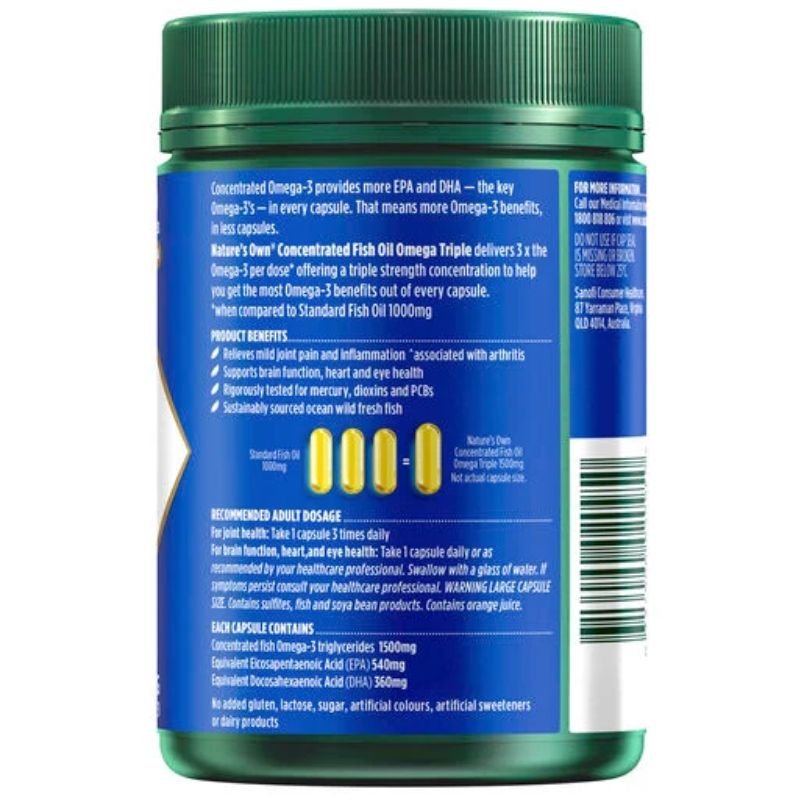 [Expiry Date: 11/2027] Natures Own Concentrated Fish Oil Omega Triple 180 Capsules