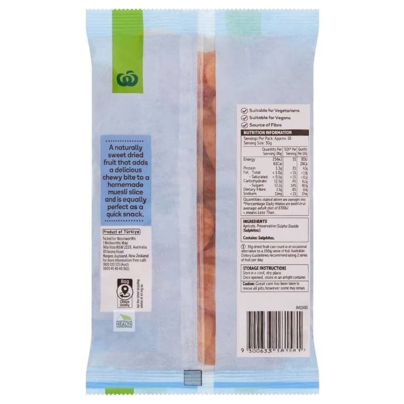[Expiry: 17/09/2026] Woolworths Apricot Dried 500g