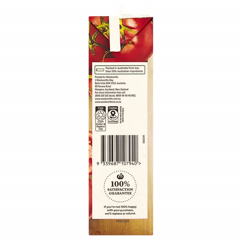 [Expiry Date: 09/11/2026] Woolworths Tomato Juice 1 Litre