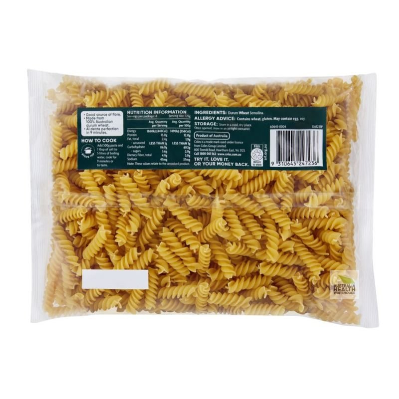 [Expiry: 20/05/2027] Coles Durum Wheat Pasta Large Spirals 500g