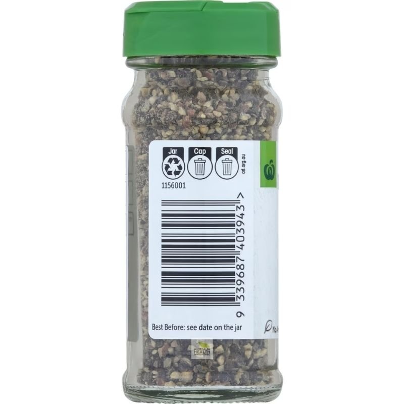 [Expiry: 08/2029] Woolworths Black Peppercorn Cracked 34g