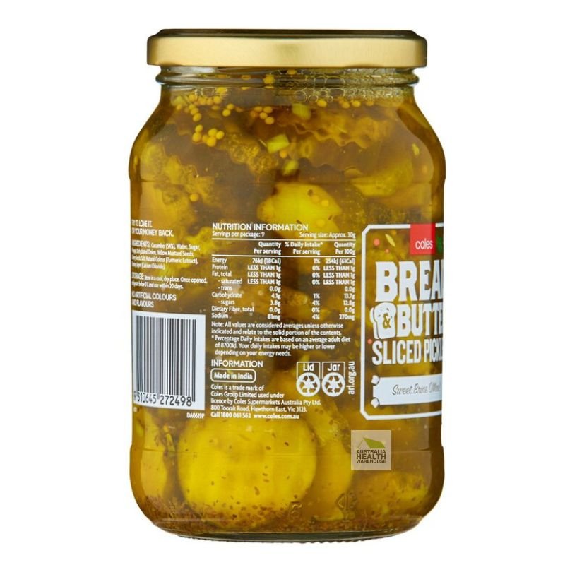 [Expiry: 11/04/2027] Coles Bread & Butter Cucumbers Sliced Pickles 500g