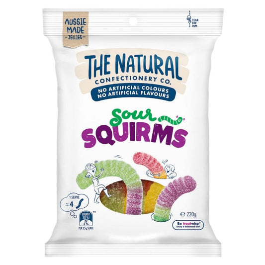 [Expiry Date: 17/06/2027] The Natural Confectionery Co. Sour Squirms Lollies 220g