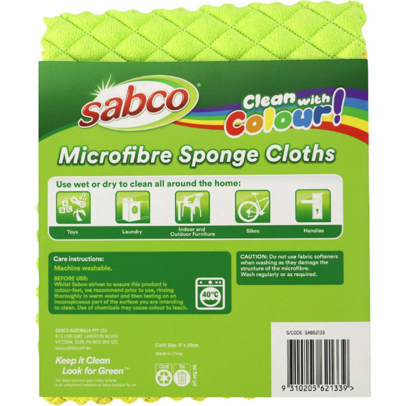 Sabco Microfibre Sponge Cloths Assorted 2 pack