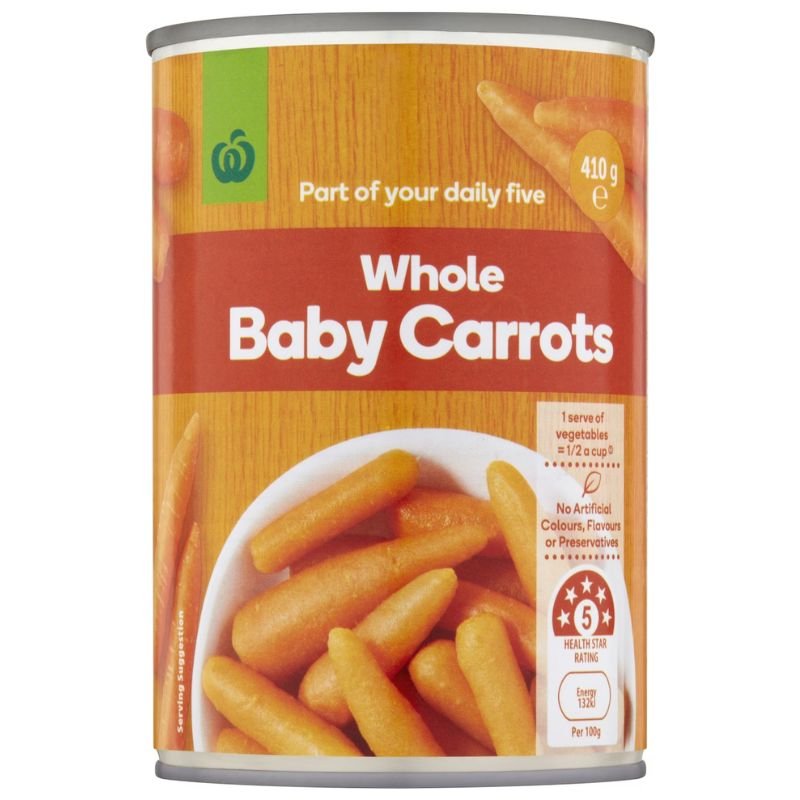 [Expiry: 31/08/2028] Woolworths Whole Baby Carrots Baby 410g