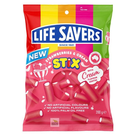 [Expiry: 23/02/2027] Lifesavers Strawberries & Cream Stix 200g