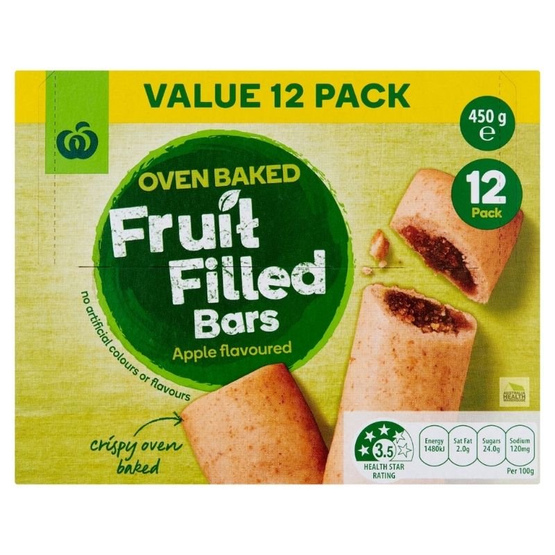 Woolworths Oven Baked Fruit Filled Bars Apple Flavoured 12 Pack