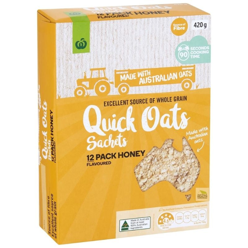 [Expiry Date: 19/01/2027] Woolworths Honey Quick Oats Sachets 12 Pack