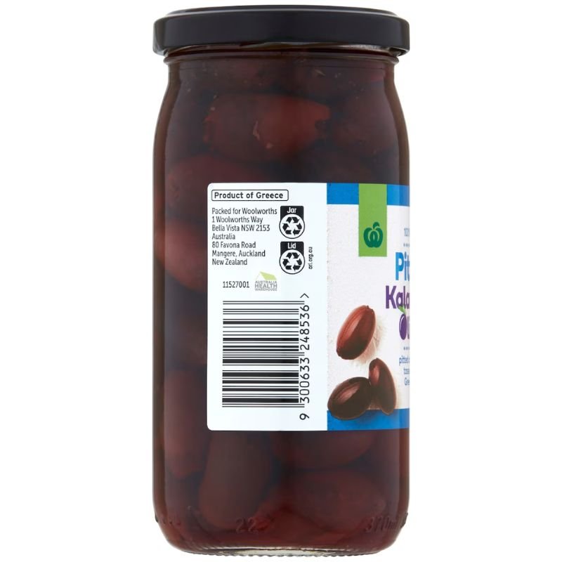 [Expiry Date: 16/10/2027]  Woolworths Pitted  Kalamata Olives 345g