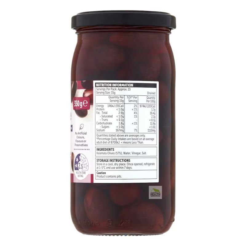 [Expiry: 02/09/2027] Woolworths Whole Kalamata Olives 350g