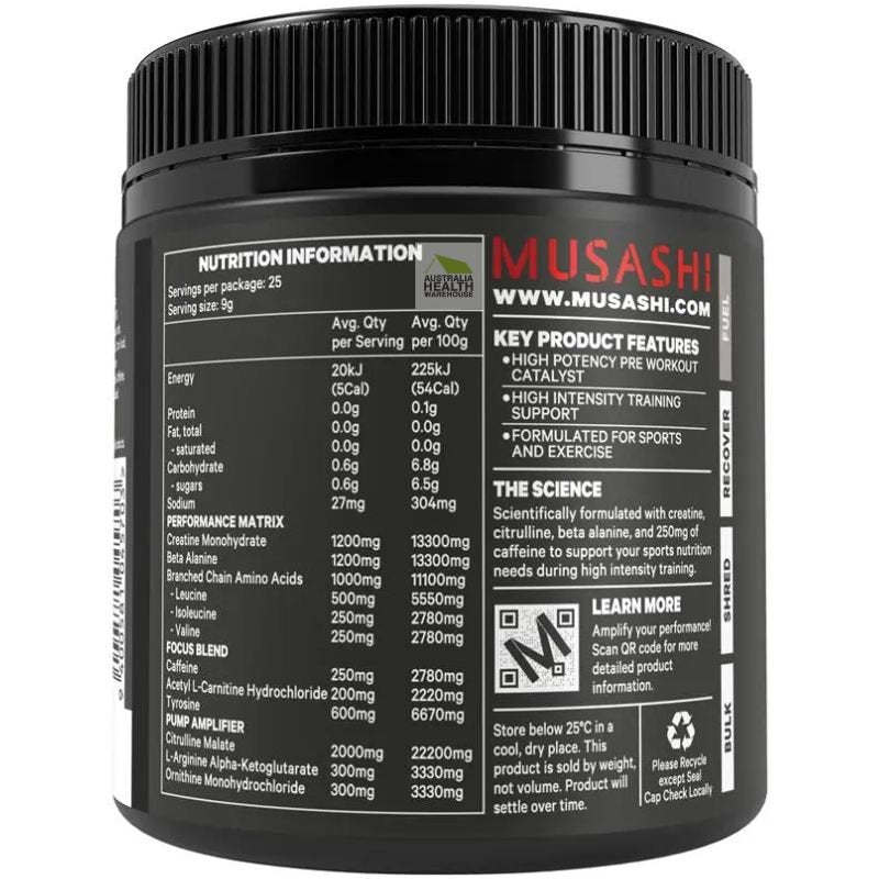 [Expiry: 27/09/2026] Musashi Pre-Workout Powder Purple Grape Flavour 225g