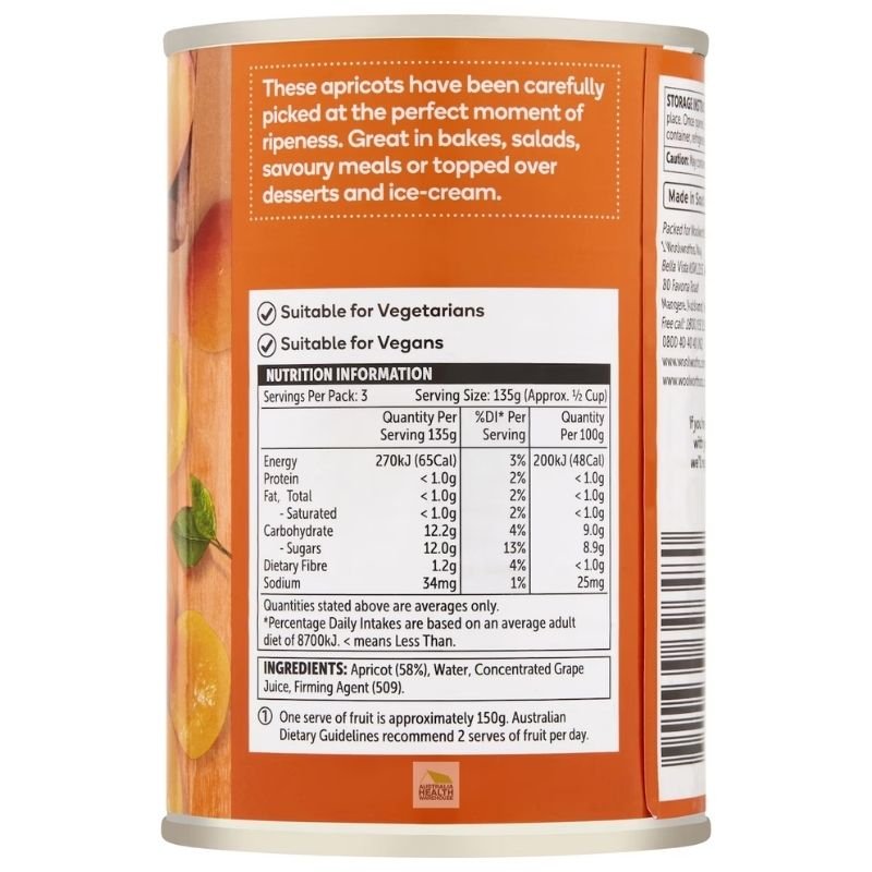 [Expiry Date: 30/04/2028] Woolworths Apricot Halves In Juice Apricot 410g