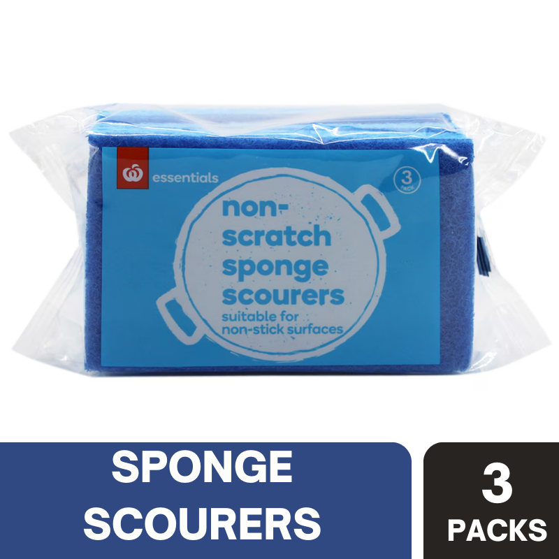 Woolworths Essentials Non-Scratch Sponge Scourers 3 pack