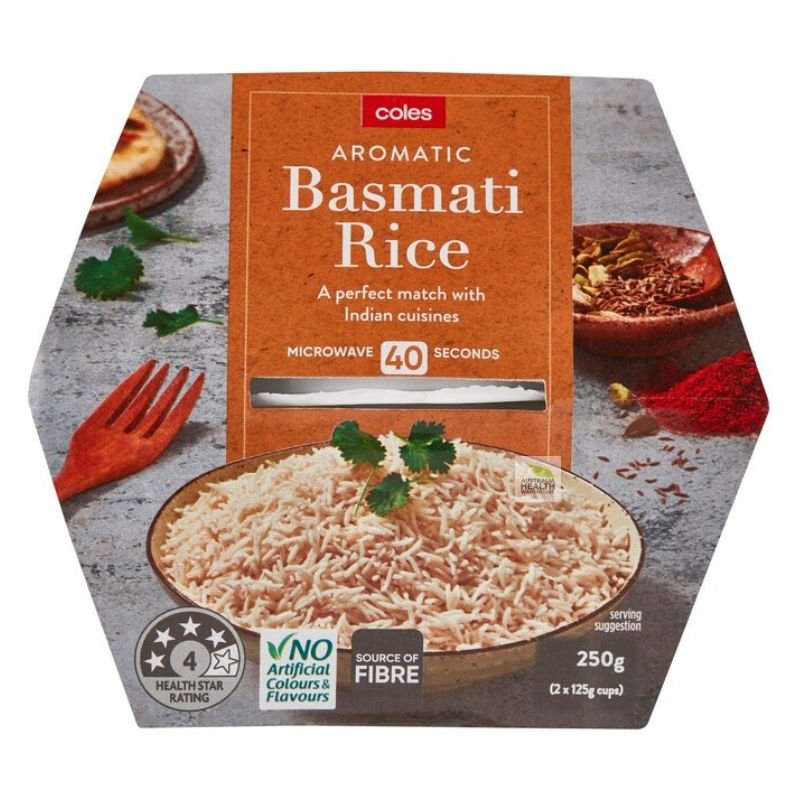[CLEARANCE Expiry: 28/08/2025] Coles Aromatic Basmati Microwave Rice Cups (2 x 125g) 250g