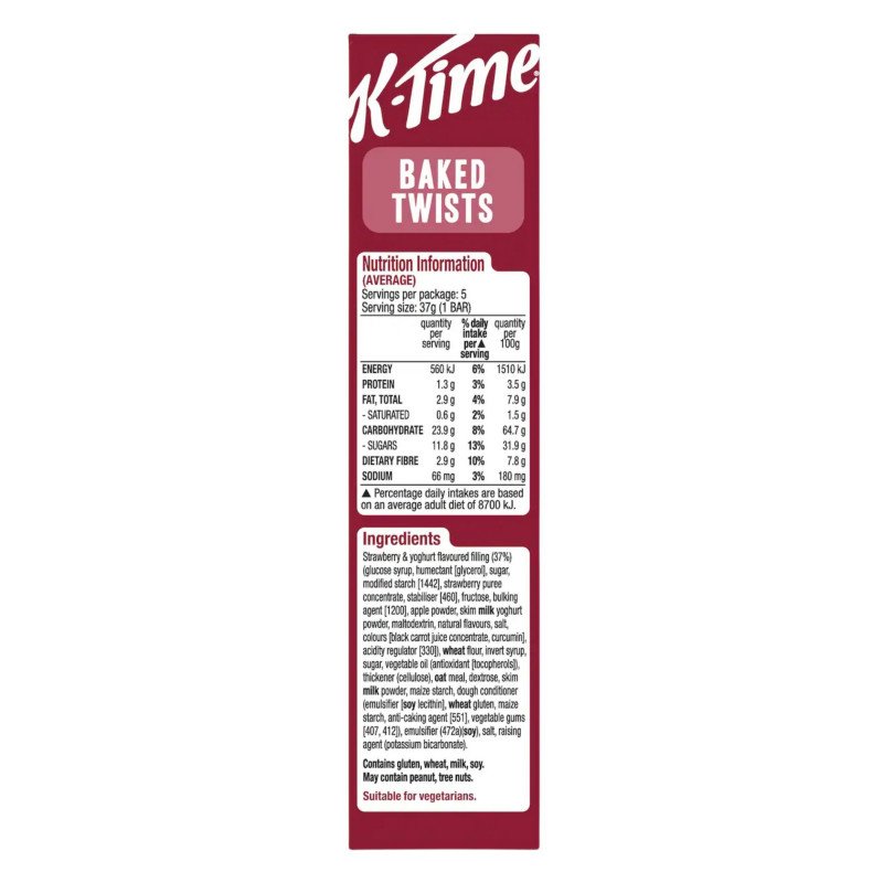 [CLEARANCE Expiry Date: 23/09/2026] Kellogg's K Time Baked Twists Strawberry & Yoghurt Flavour Snack Bars 5 Pack