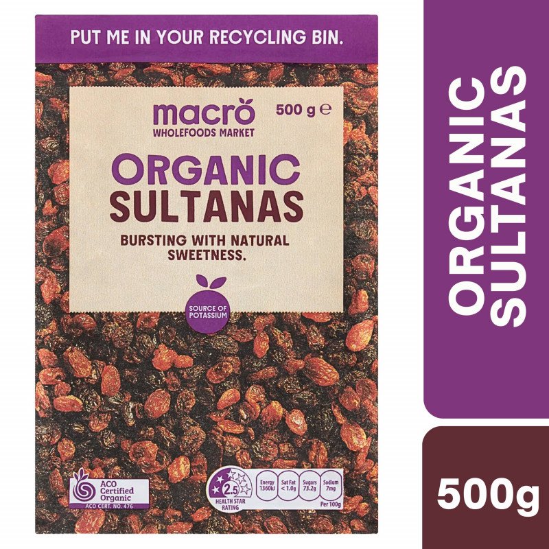 [Expiry Date: 01/10/2026] Woolworths Macro Organic Sultanas 500g