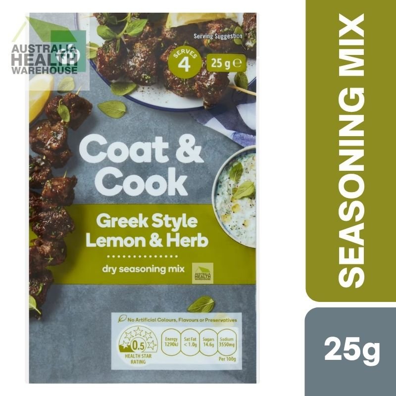 [Expiry Date: 20/06/2027] Woolworths Coat & Cook Seasoning Mix Greek Style Lemon & Herb 25g