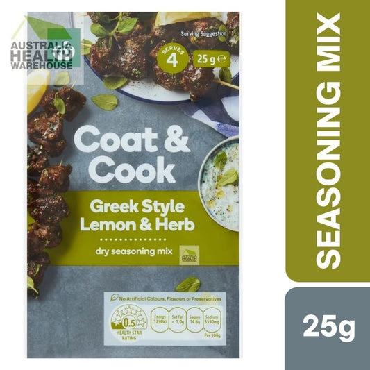[Expiry Date: 17/11/2026] Woolworths Coat & Cook Seasoning Mix Greek Style Lemon & Herb 25g