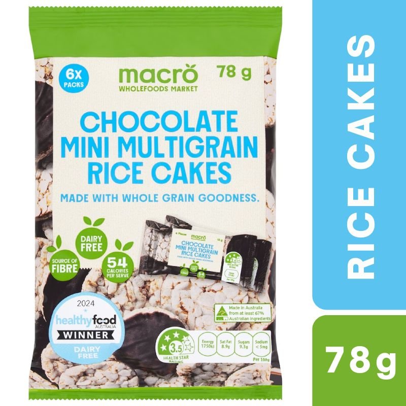 [Expiry: 17/11/2026] Woolworths Macro Mini Multigrain Rice Cakes Vegan Chocolate 6 Packs 78g