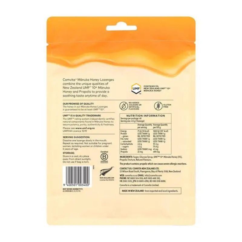 [Expiry: 05/2027] Comvita Manuka Honey Lozenges with Propolis Zesty Lemon Flavour 40 Lozenges